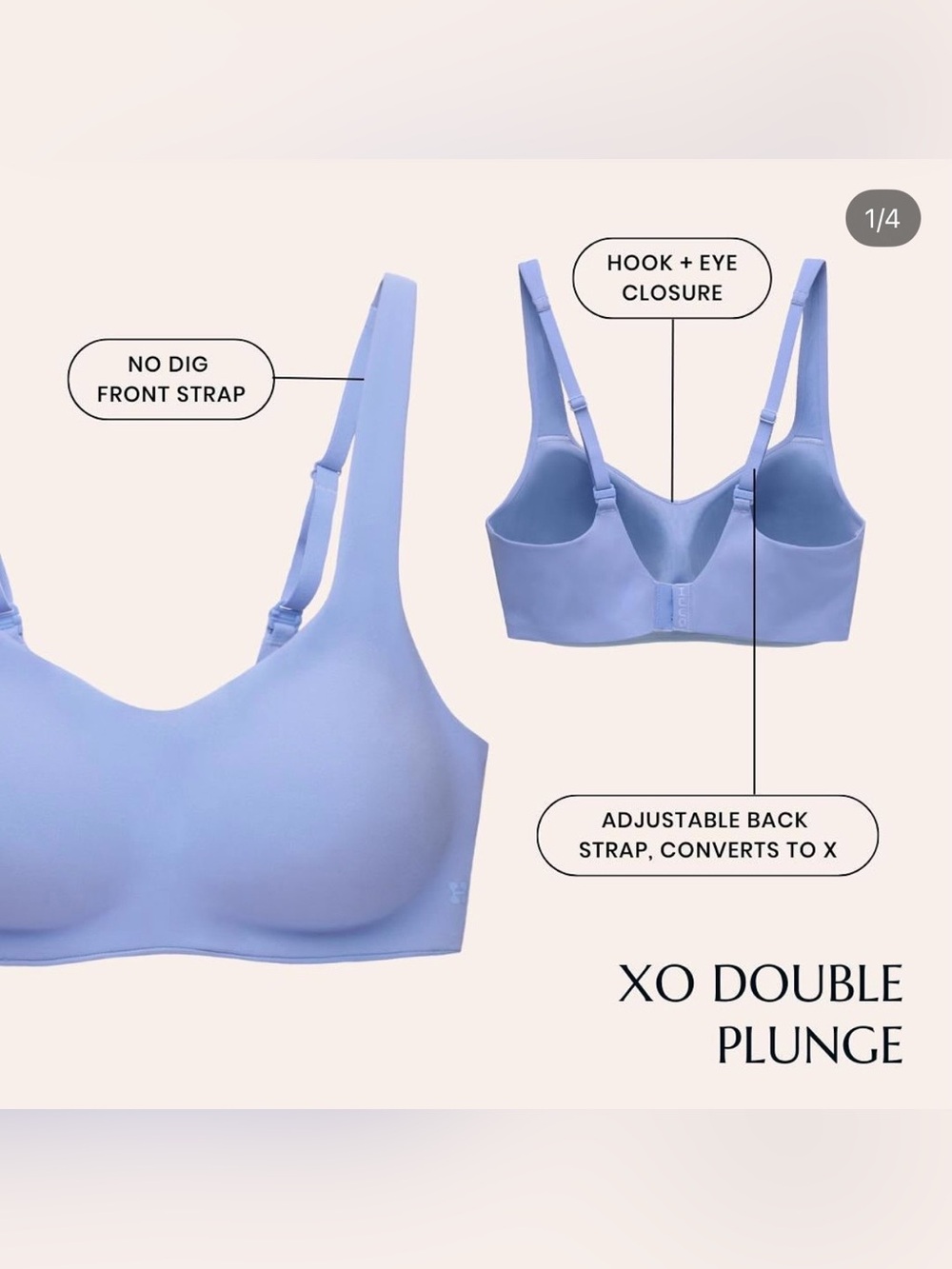Huug XO Double Plunge V Bra Wireless Bralette Powder Blue Size Small